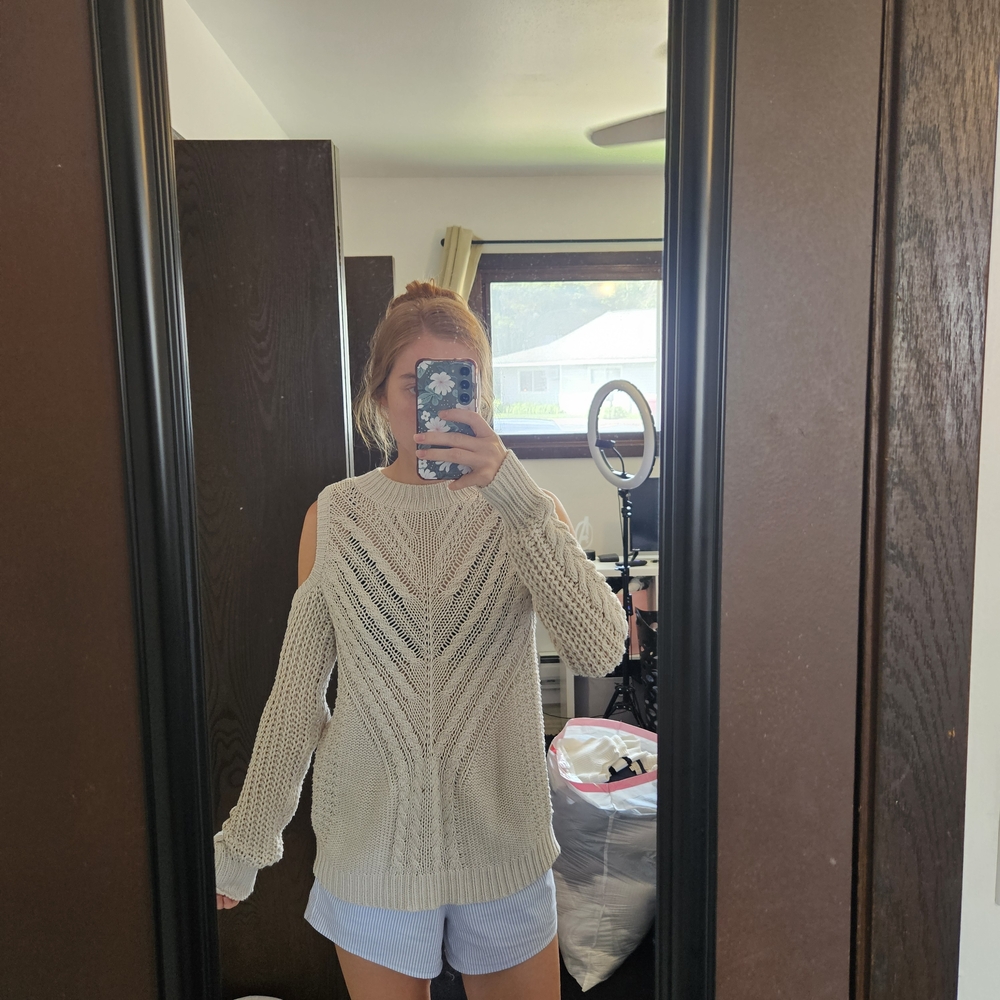Aeropostale Cream Off-the-Shoulder Sweater Chunky Knit